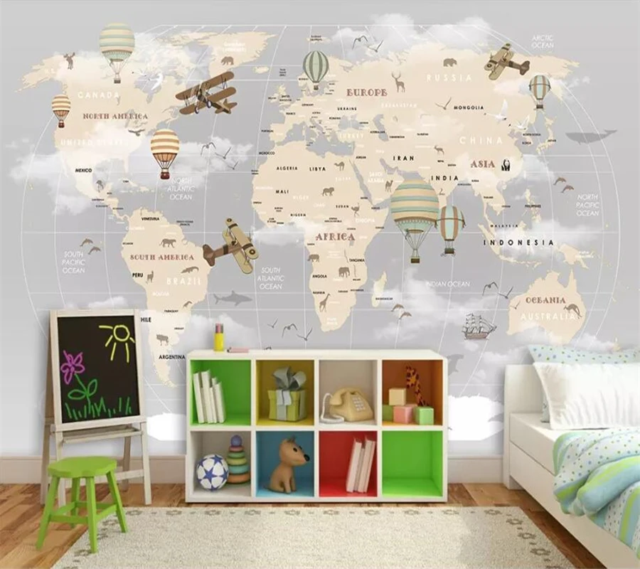 

beibehang Custom wallpaper 3d murals cartoon world map background wall living room children room 3d wallpaper papel de parede