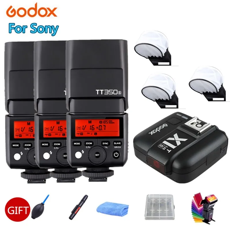 

3X Godox Mini Speedlite TT350S Camera Flash TTL HSS GN36+X1T-S Transmitter for Sony A9 A7RII Mirrorless DSLR Camera