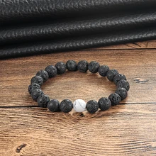 LIVVY 8 мм черный и белый камень жемчужный браслет мужской популярный мальчик Йога Кулон Лошадь pull Подарочный браслет AS224