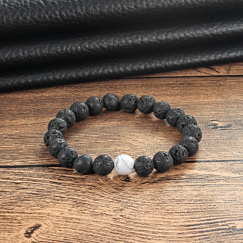 

LIVVY 2017 8 MM black and white stone pearl bracelet men's popular boy yoga charm horse pull gift bracelet AS224