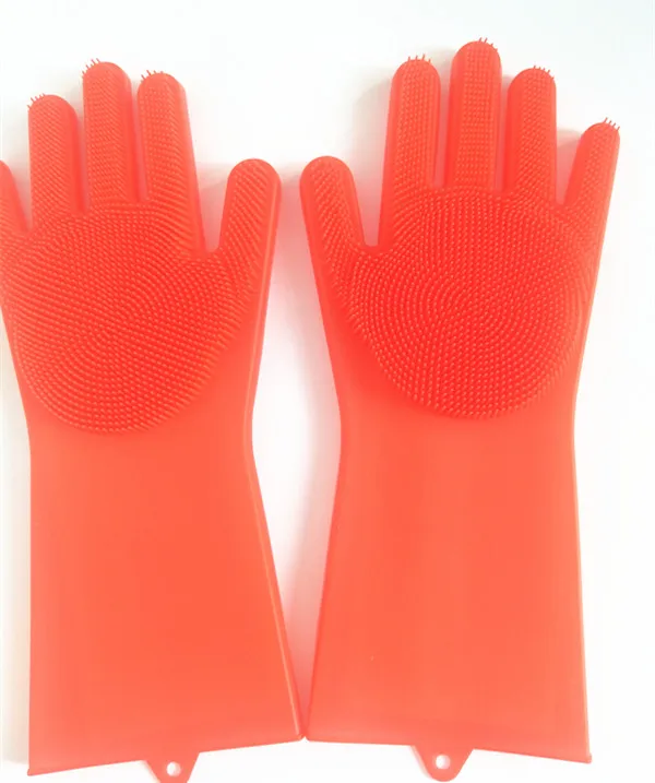 1 пара волшебных силиконовых резиновых перчаток для мытья посуды экологически чистые скрубберы для многоцелевой кухонной кровати ванной уход за волосами - Цвет: red