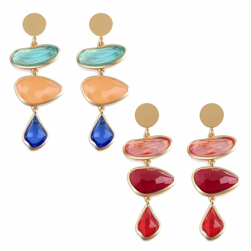 

JAVRICK 1 Pair 2017 Luxury Geometric Colorful Hangs Earrings Long Chain Statement Resin Drop Earrings Red/blue