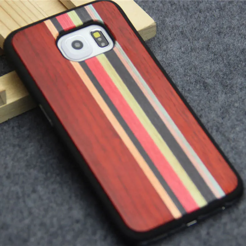 

Wooden Phone Cases For Samsung Galaxy S6 Edge Case Natural Wood Bamboo Mixing Back Cover for Galaxy S6 edge Luxury Coque
