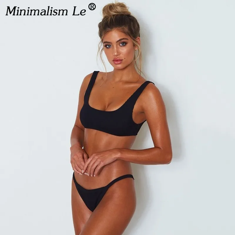 

Minimalism Le Solid Backless Swimsuit Women Sexy Swimwear 2019 Black Bathing Suit Brazilian Beach Wear Halter Gril's Biquini