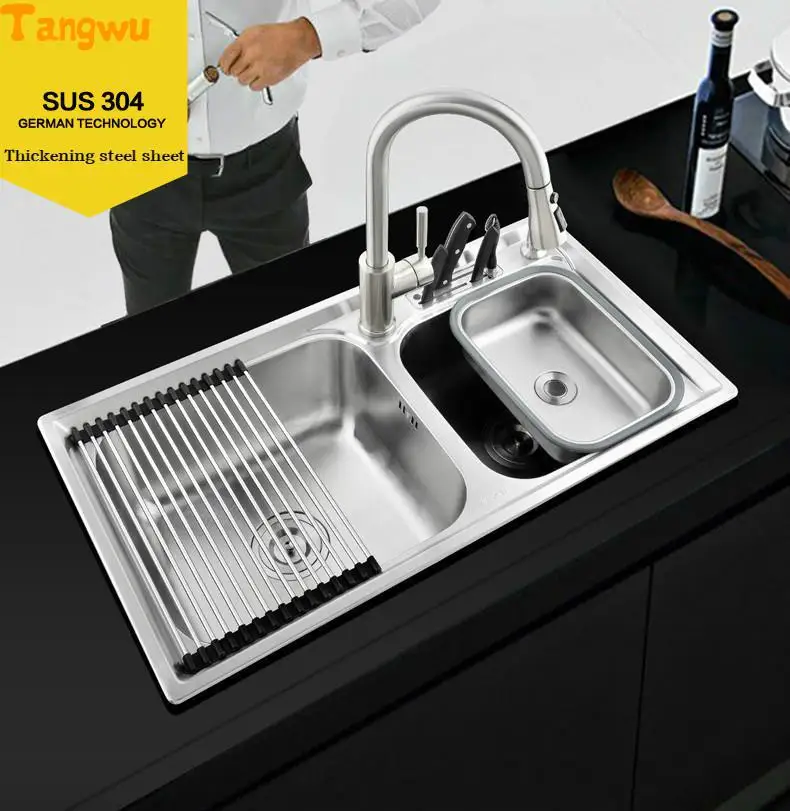 Kitchen Sinks Tangwu kitchen 304 stainless integral forming wire drawing wash dish basin double trough upset kitchen sink Kitchen Sinks Tangwu kitchen 304 stainless integral forming wire drawing wash dish basin double trough upset kitchen sink