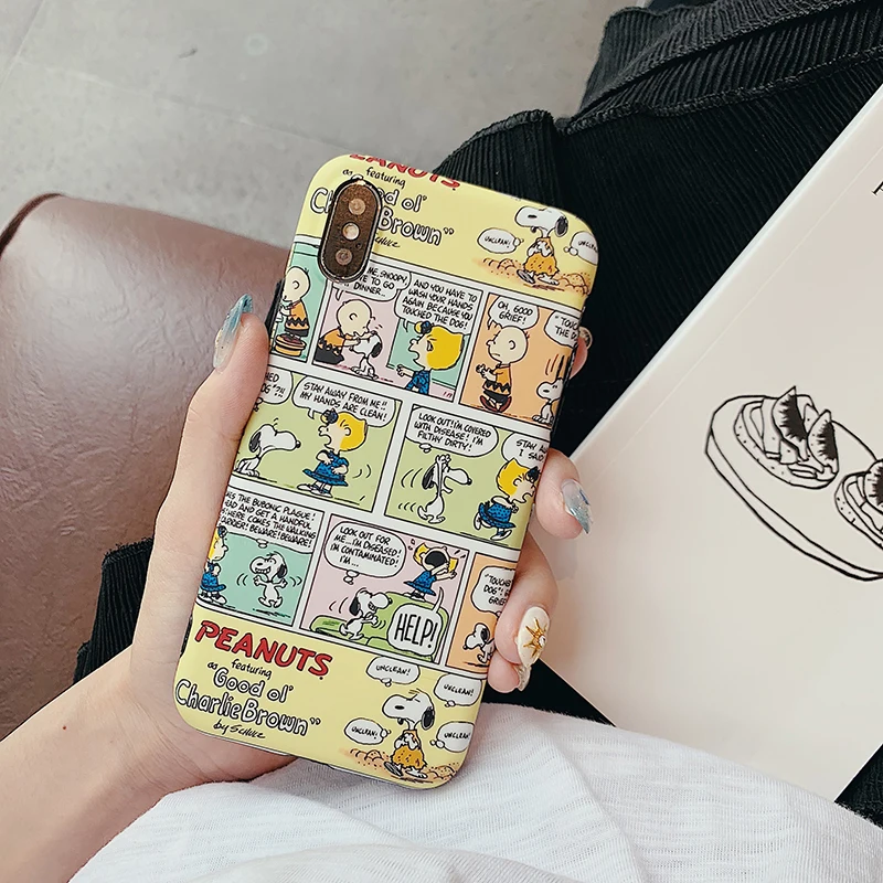 

Retro Cute cartoon peanuts Phone cases for iphone X XR XS XS Max 6 6s 7 8 Plus Newspaper Soft Charlie Lucy soft Cover Fundas