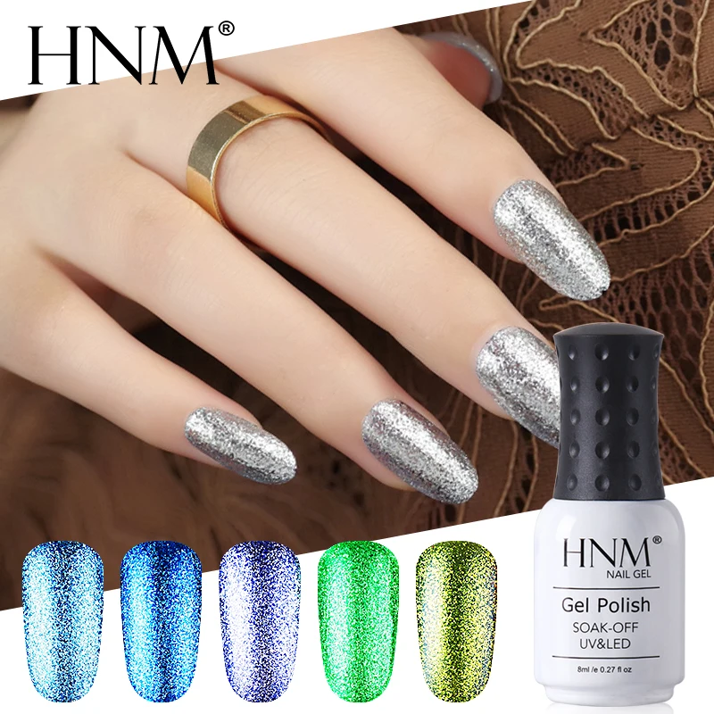 HNM блеск 8 мл УФ лак для ногтей Платиновый Блестящий Краска геллак Топ основа