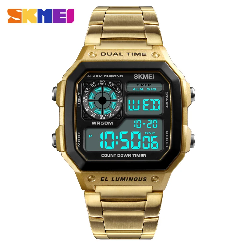 Baratos SKMEI Hombres Deportes Hombre Reloj de Cuenta Atrás Digital de Moda de Acero Inoxidable Reloj Resistente Al Agua Relojes de Pulsera Hombre Reloj Relogio masculino