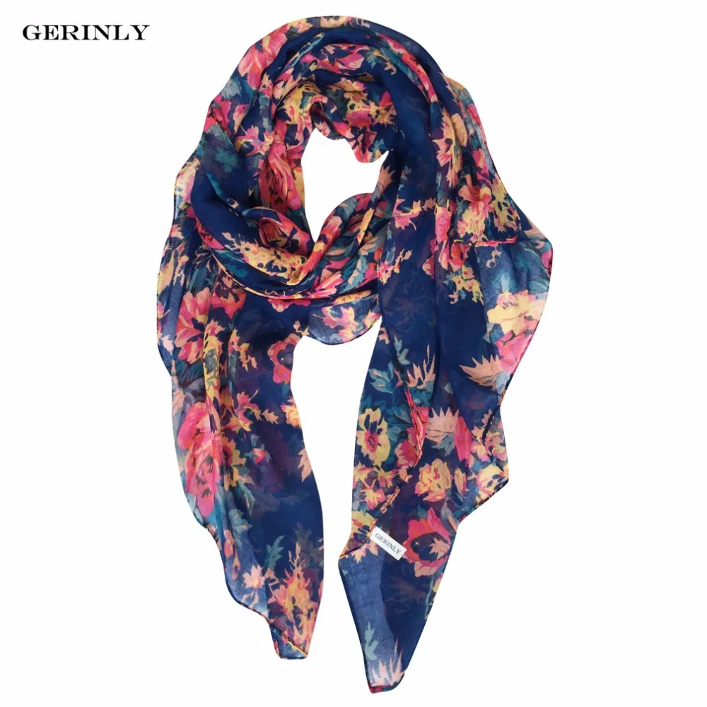 

GERINLY Scarf 180x90CM Women Wraps Fashion Brand Voile Scarves Flowers Print New Designer Shawls Echarpe Foulard Hijab Scarfs