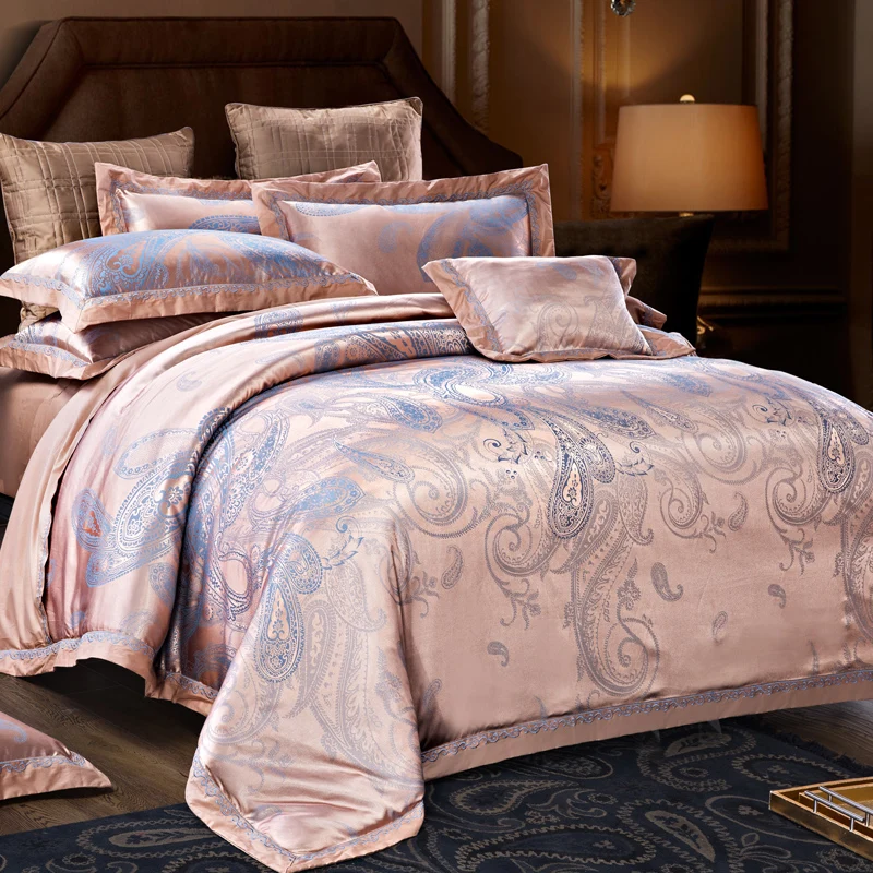 

High-end deluxe bedding set jacquard silk bed with 4pcs/sheet/pillowcase/cover suit size queen/king Free shipping