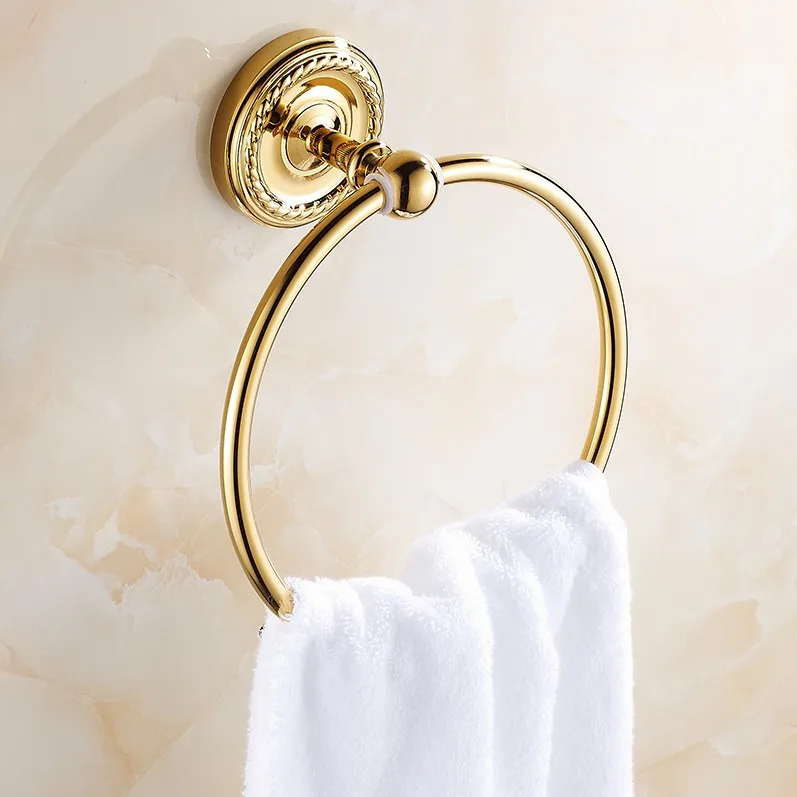 Towel Rings Luxury Gold Brass Towel Ring Towel Holder Bath Towel Bar Bathroom Accessories Home Decoration ZD773