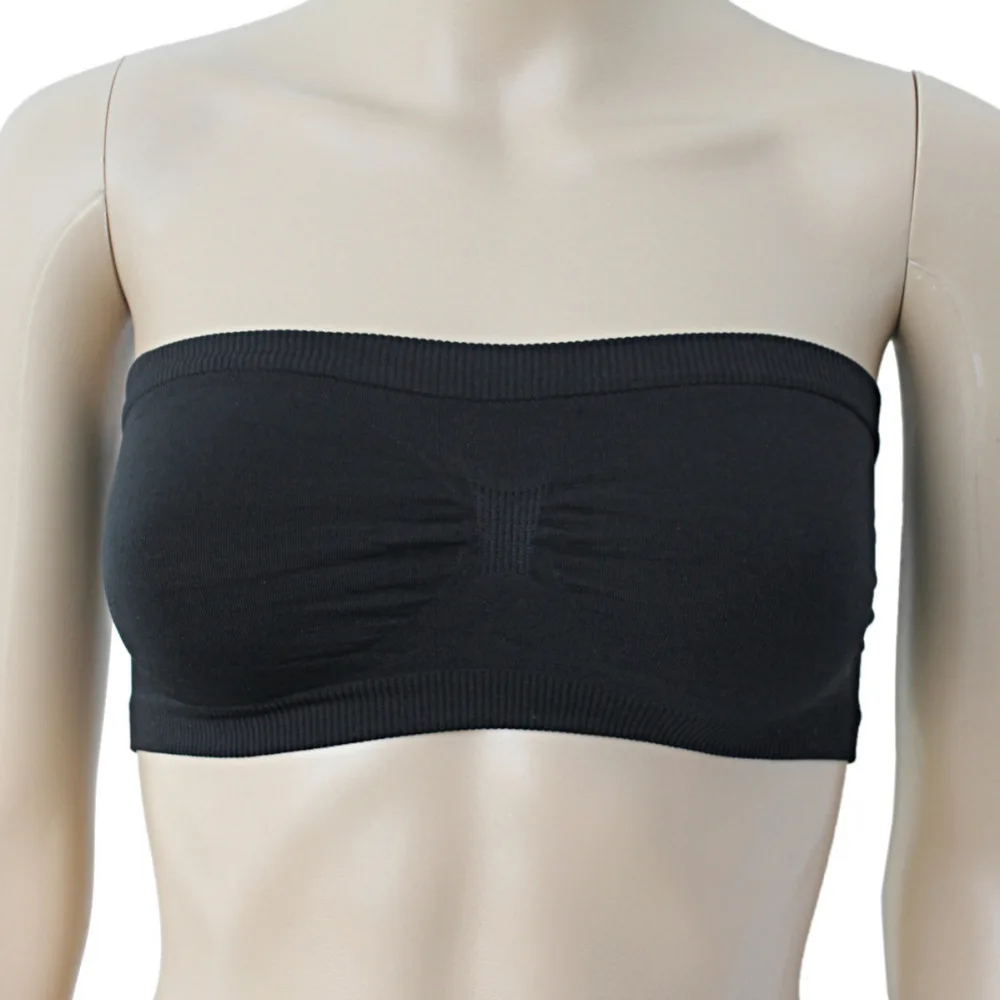 

Sexy Black Seamless Bandeau Strapless Elastic Crop Tops Bra For Women