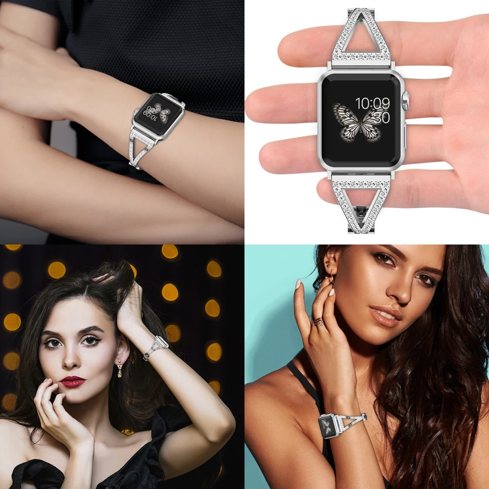 Ремешок из нержавеющей стали для Apple Watch Band 38 мм 42 iWatch Jewelry браслет Стразы