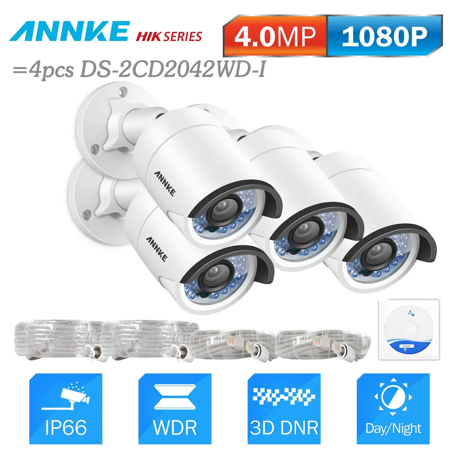 

ANNKE 4pcs 4MP HD POE Security Bullet IP Camera 30M Night Vision With IP66 Outdoor Weatherproof Metal Home CCTV Surveillance Kit