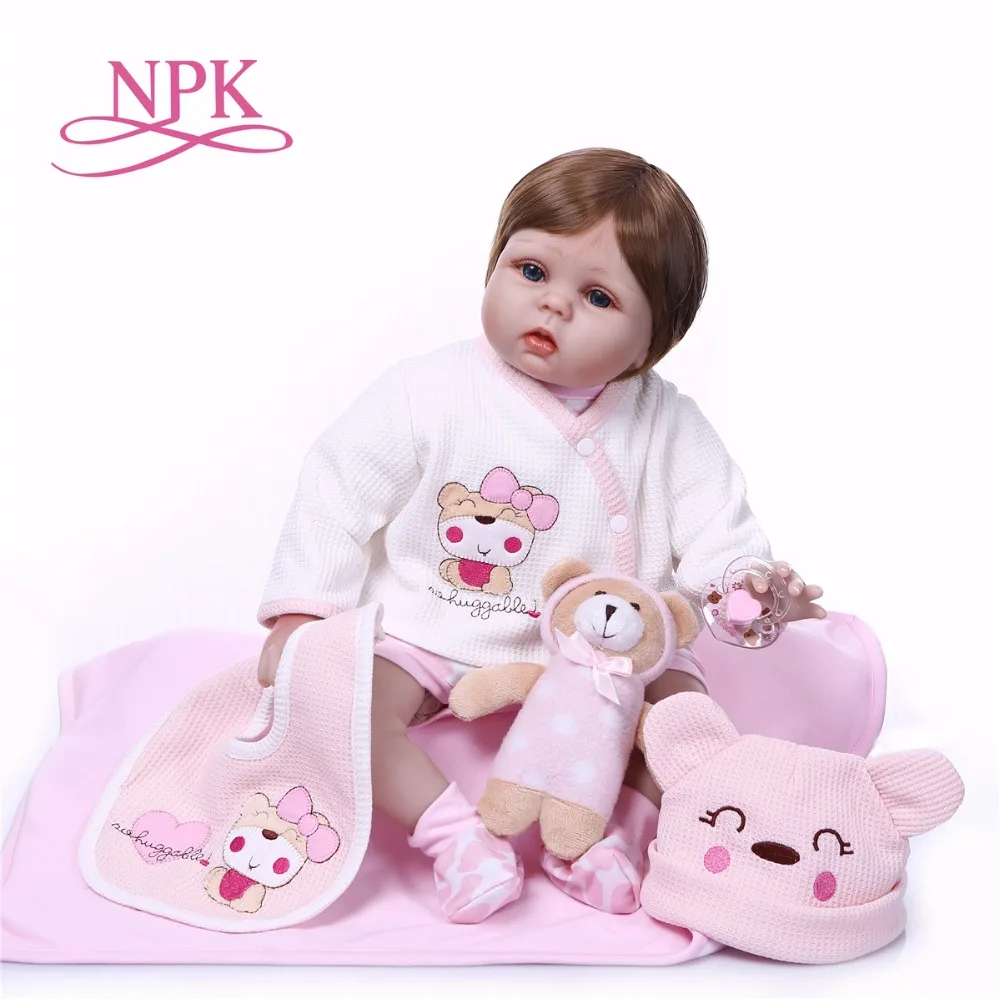 NPK 55 см новый дизайн розовый медведь виниловая Кукла младенец игрушка для девочек