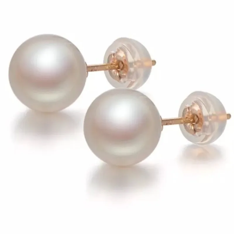 

VOJEFEN Top Quality AAAA REAL ROUND 18K Gold Earrings Round 5.5-6MM Natural Freshwater Pearl Earrings For Women Fine Jewelry