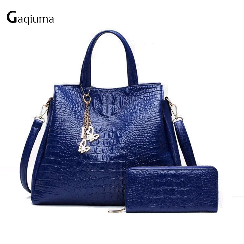 

Gaqiuma alligator bag women harware decoration two pcs one set designer shoulder Crossbody tote Ladies PU Leather Feminina bag