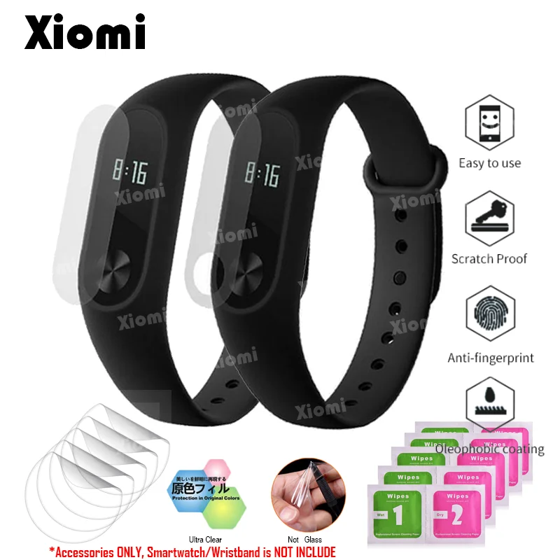 

10Pcs/Lot(5Films+5Wipes)For Xiaomi Mi Band 2 Band2 Miband 2 Wristband Anti-scratch Matte Protective Film Screen Protector Cover