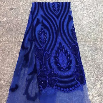 

The sapphire blue lace design of African 3D floral embroidery chiffon lace for women's wedding dress design ZYY043