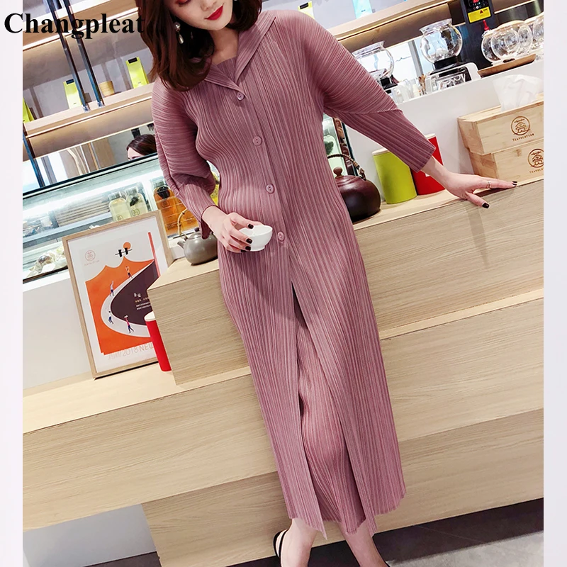 Changpleat 2019 spring New Fake two-piece dress Miyak Pleated Fashion Design Bat sleeve Solid Loose Large Size Female Dress Tide | Женская