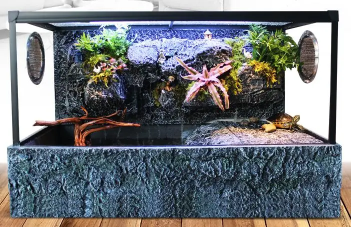 Большая аквариумная черепаха Vivarium Paludarium, резервуар с фоном, UVA светильник, греющаяся платформа, тропический лес, комплект с кирпичной основой