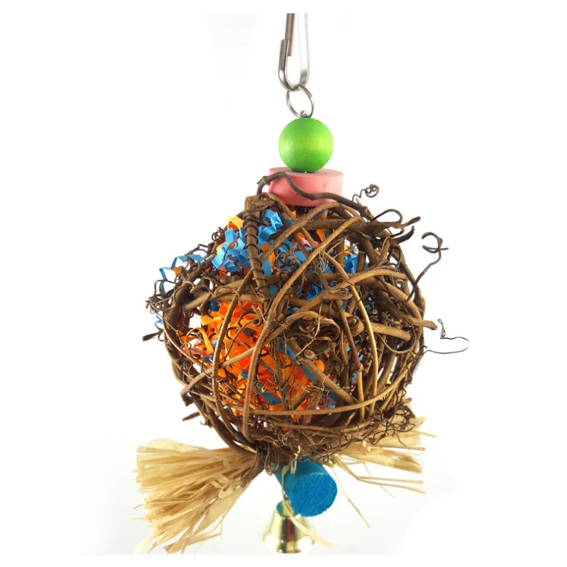 Large Bird Chewing Toys for Parrots Natural Rattan Ball Cage Toy