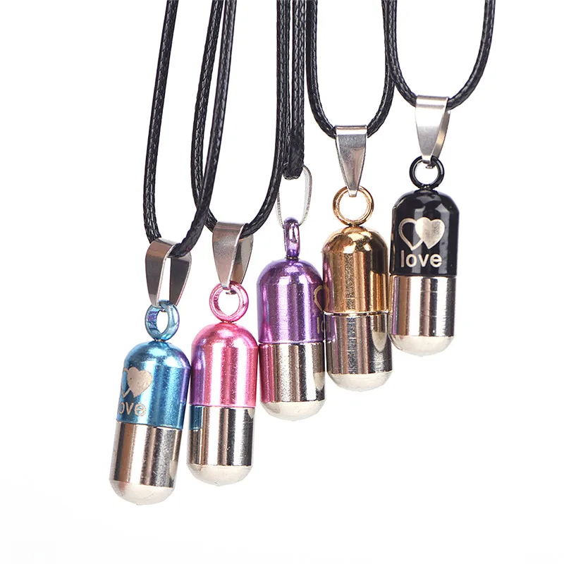 Stainless Steel Cremation Save Love Can Open Pills Pendant Mini Keepsake Jewelry Silver Necklace Ash Holder