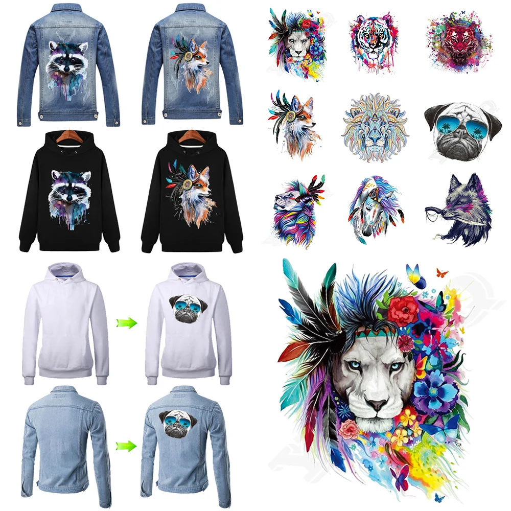 

Fashion Exaggerated Personality Animal Flower Thermal Transfer Patches Ink Painting Style Iron Clothes Stickers Accessories