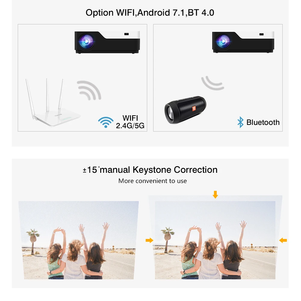 Vivicine M18 1080p LED Projector, Optional Android 7.1 HDMI USB PC Full HD Home Multimedia Video Game Projector Proyector Beamer