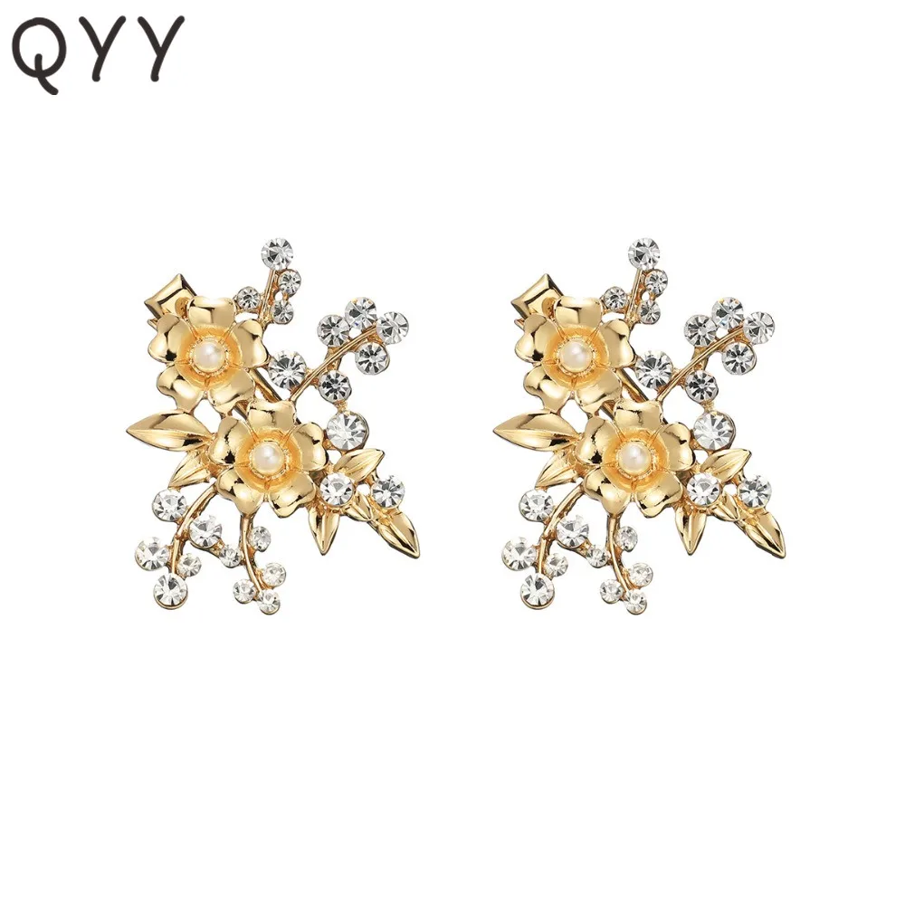 

Fashion Gold Color Flower Rhinestone Hair Clips Wedding Hair Ornaments Jewelry Zinc Alloy Bridal Headpiece for Women Girls