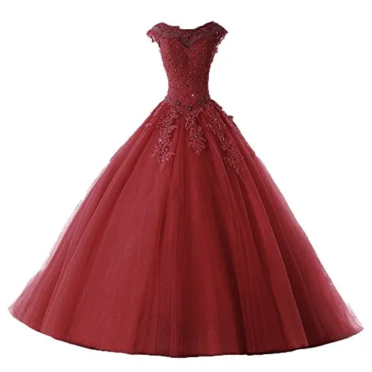 burgundy Сапфировые Свадебные Длинные вечерние платья Vestido De 15 Anos De cap рукав кружево открытая спина Лаванда бирюза Бисероплетение Бальные платья - Цвет: burgundy