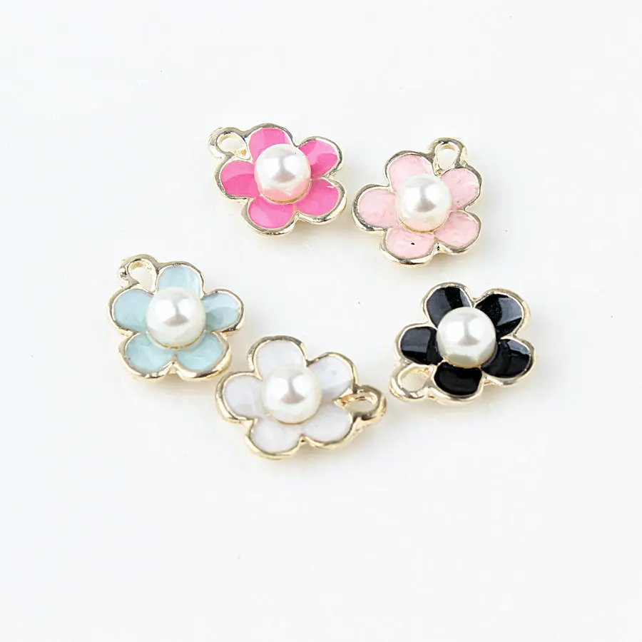 

MRHUANG 10pcs/lot Beautiful Flower with Pearl Enamel Charm Alloy Pendant fit necklaces bracelet DIY Fashion Jewelry Accessories