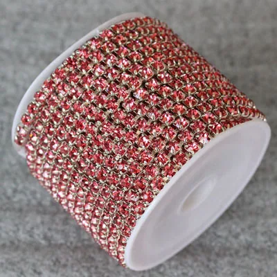 Акция 10 ярдов/лот 3,0 мм кристаллы, стразы strass серебряные медные цапы цепочка со стразами Швейные Стразы для одежды - Цвет: rose