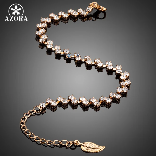 AZORA Elegant Gold Color Full Clear Cubic Zirconia Leaf Bracelet TS0129