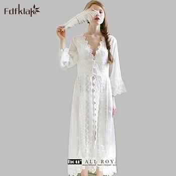 

Summer nightgowns woman sleepwear princess vintage nightdresses sexy hollow out lace sleepshirt white long nightgown Q903