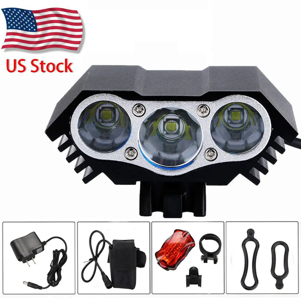 

Rechargeable 7500lm 3x XML U2 LED Head torch Front Bicycle Light Bike Lamp Head Light+6400mAh Battery Set+ Taillight