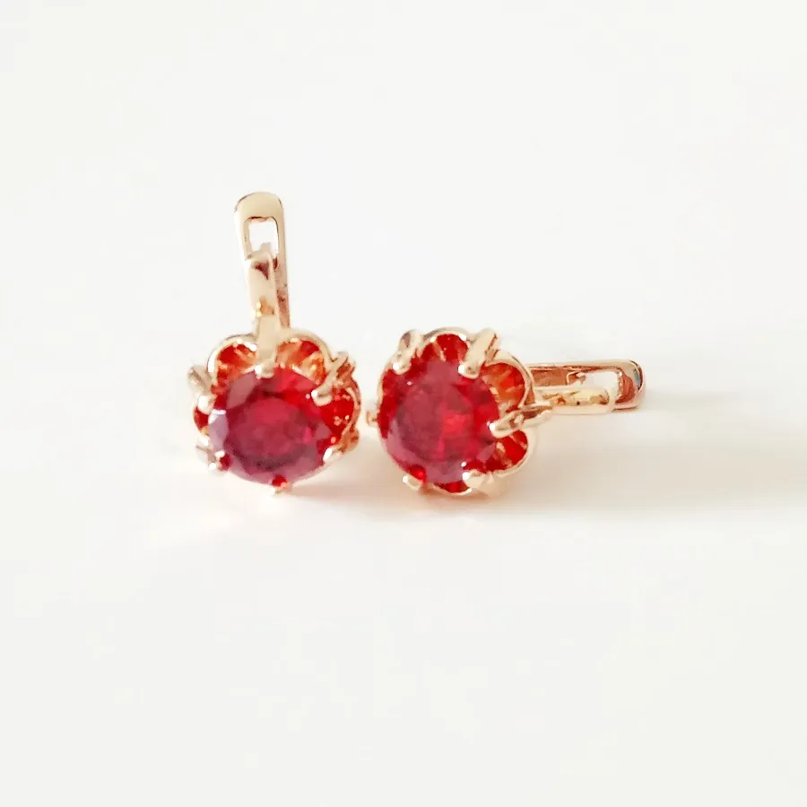 Wedding Earring Fashion Jewelry Earring Round Red Cubic Zircon Earring