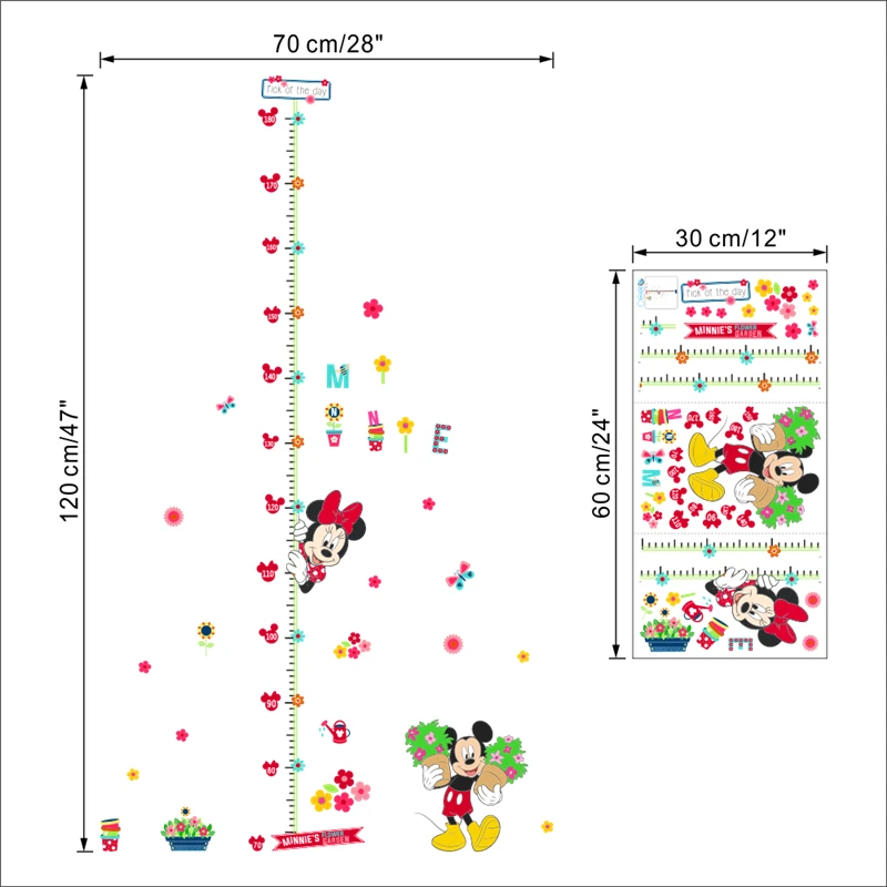 Мультфильм фильм мышь Минни ПВХ дети Высота наклейки для детской комнаты настенный Декор стикеры Настенные diy Съемные Наклейки