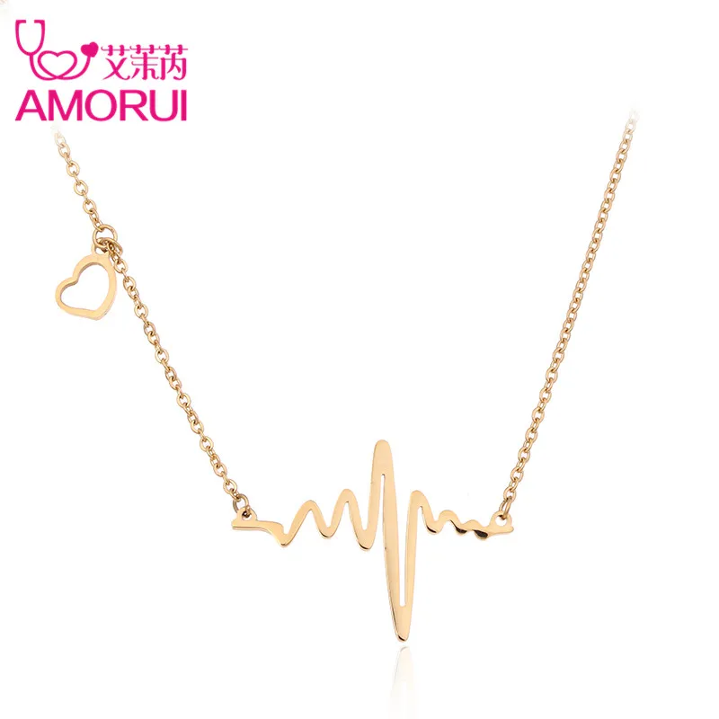 

AMORUI Trendy Ladies Heart Necklaces Pendant Stainless Steel Silver Rose Gold Chain Necklace Women Fashion Jewelry Necklace