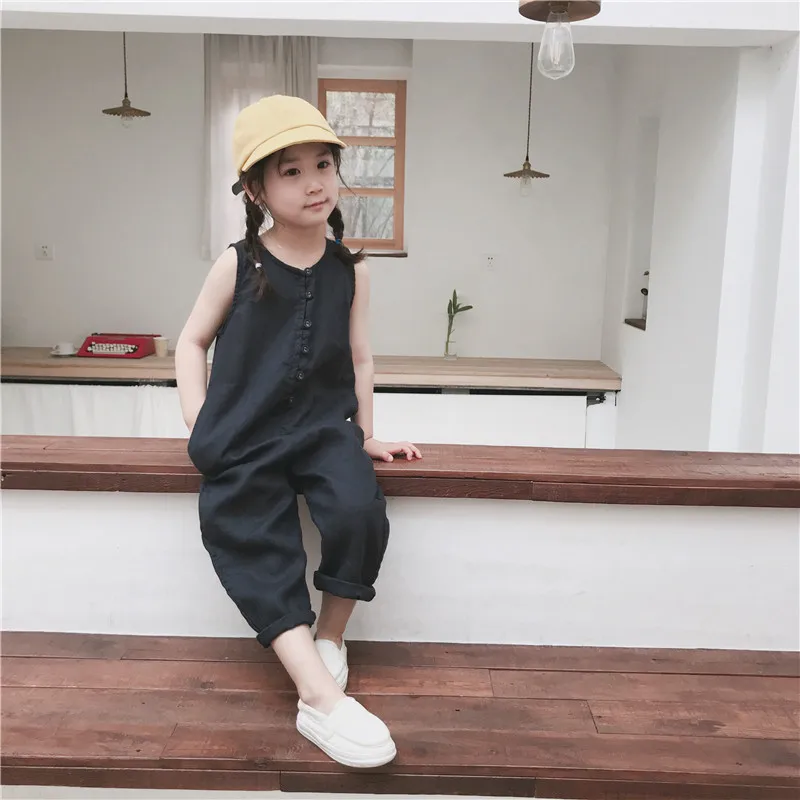 Summer Unisex Kids Overalls Korean Style Linen Sleeveless