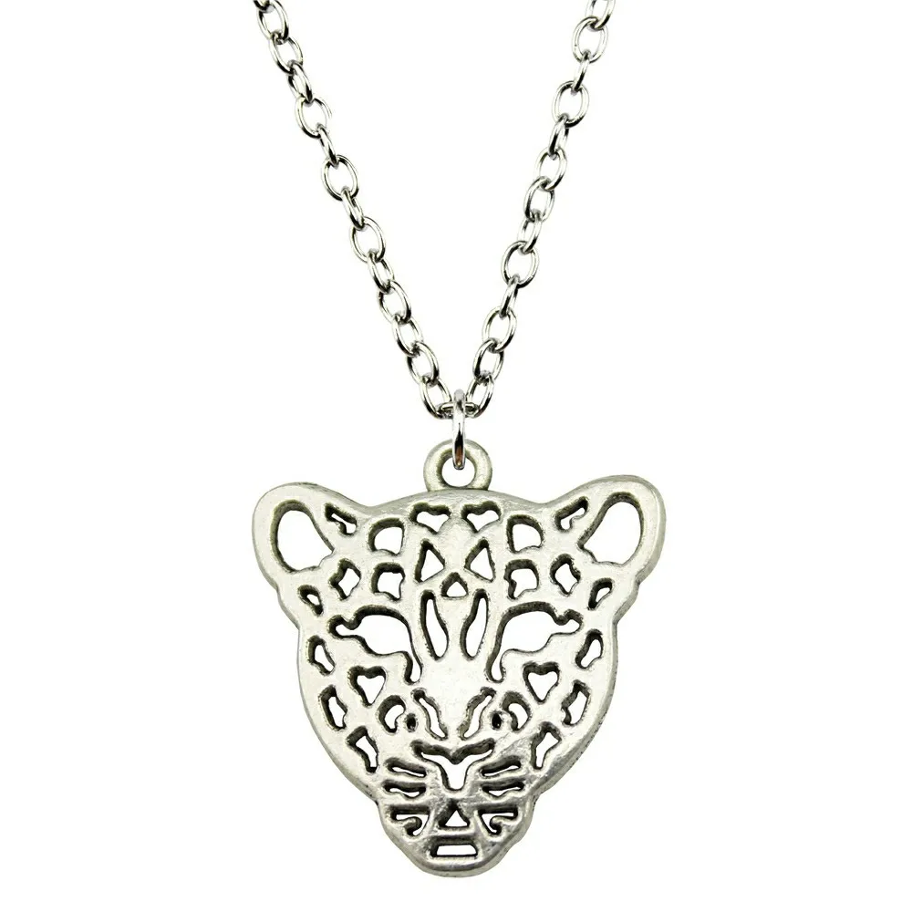28x26mm Leopard Head Pendant Necklace For Women Antique Bronze Antique