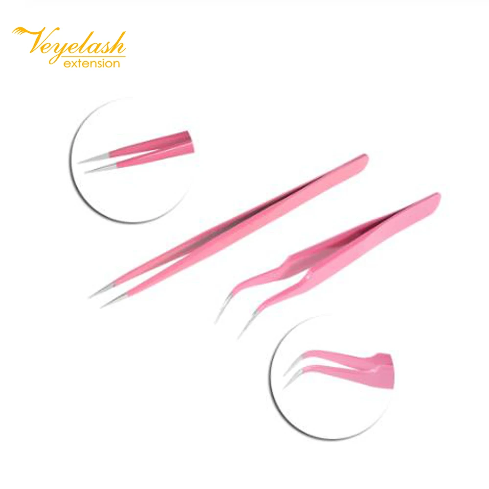 

2Pcs/set Eyelash Extension Tweezers Pointed Clip Makeup Tools Stainless Steel Straight/Curved Nail Tweezers Nippers Tools