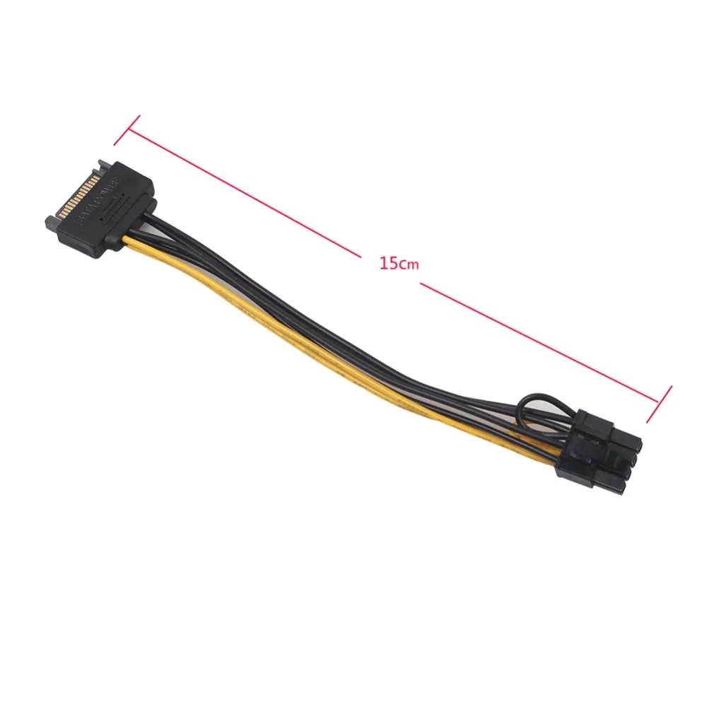 Одиночный SATA 15pin к 8pin (6 + 2) Кабель адаптер Powr 20 см PCI E кабель питания 15 контактный 8
