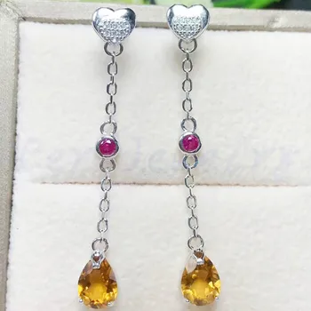 

Citrine drop earring Free shipping Natural real citrine,ruby 925 sterling silver 0.65ct*2pcs gemstone #J18042210