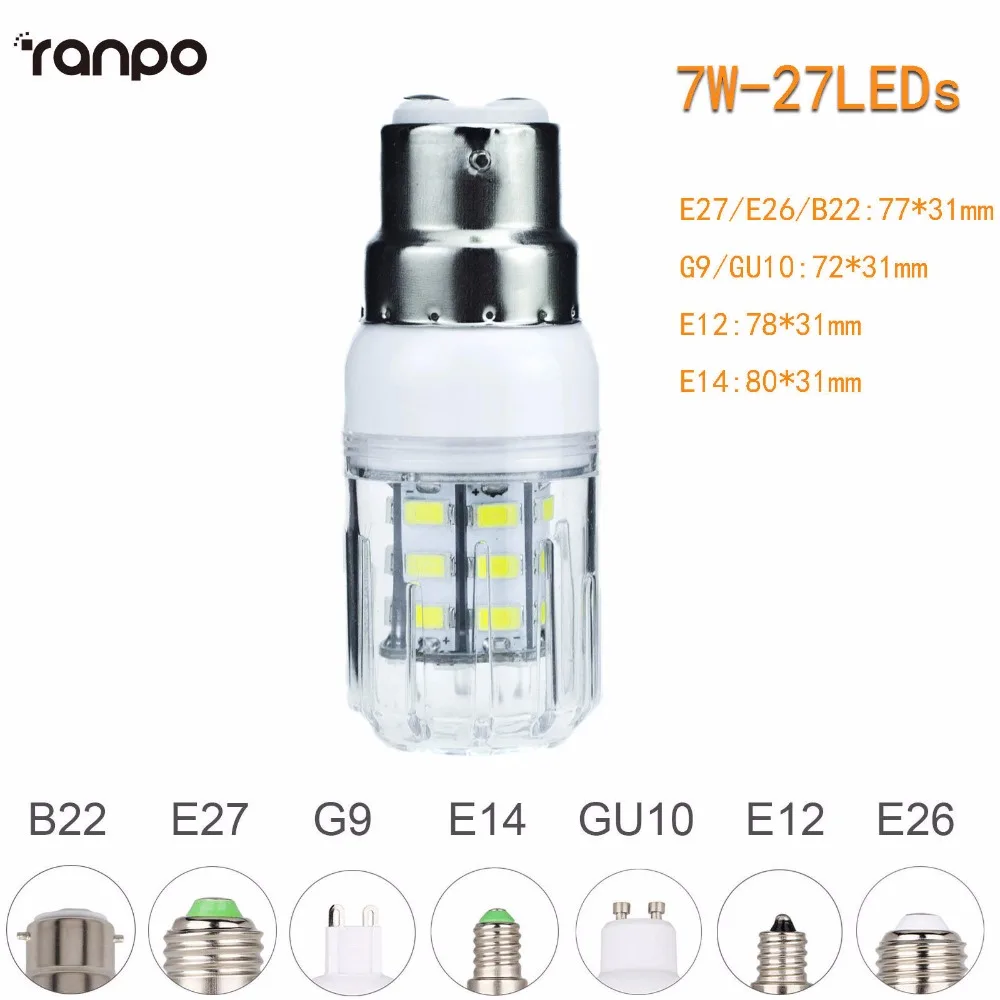 5730 SMD сверхъяркая светодиодная лампочка Кукуруза E27 B22 GU10 G9 E14 27 светодиодов 7 Вт