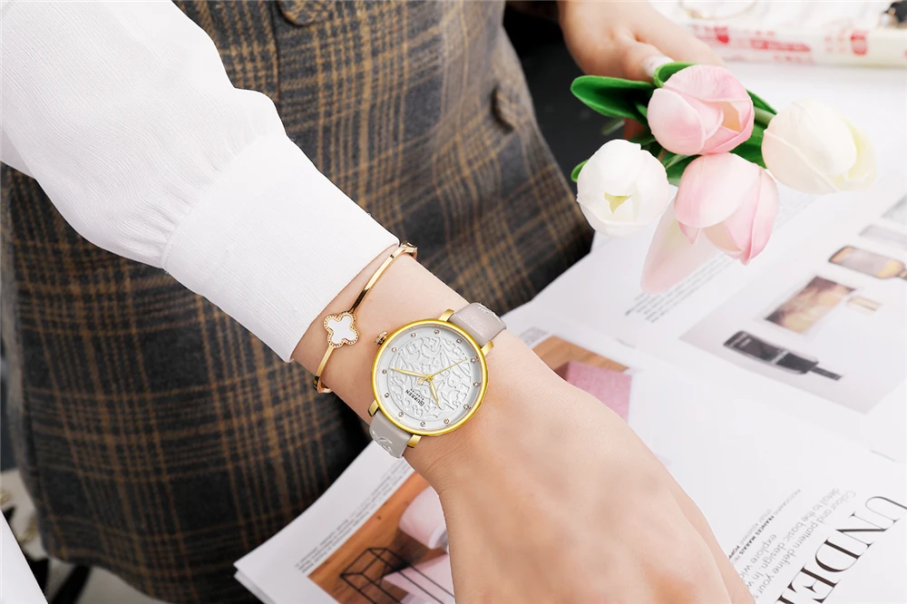 Лидирующий бренд CURREN женские часы розовые кожаные Наручные часы со стразами женские часы модные Роскошные Кварцевые часы Relogio Feminino