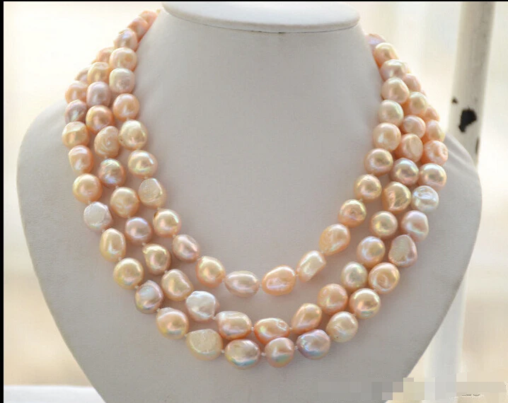 

Z6470 lustre 3strands 15mm PINK LAVENDER BAROQUE fw cultured pearl necklace NEW