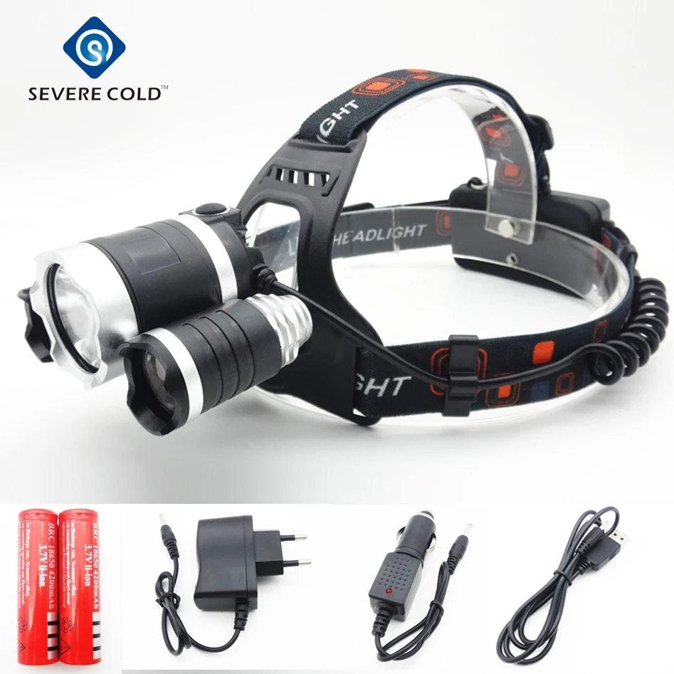 

Severe Cold 13000lm XML T6 R2 LED Headlight Headlamp Head Lamp Head Light Torch 18650 Battery AC USB Charger for Fishing Camping