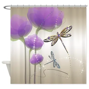 

Unique Dragonflies And Purple Flowers Decorative Fabric