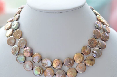 

huij 002048 32" 14mm coffee coin Freshwater cultured pearl necklace